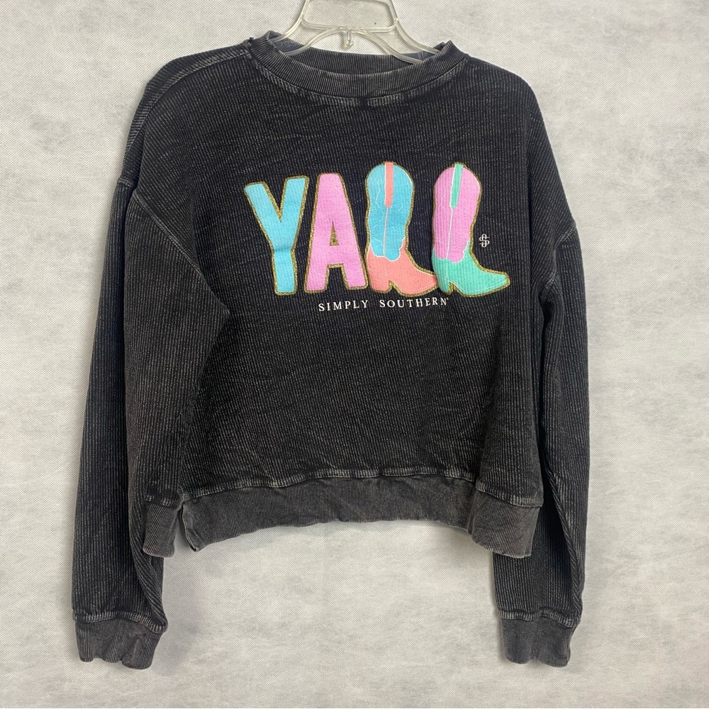 Simply Southern Black Sweatshirt with Colorful Y'all Graphic